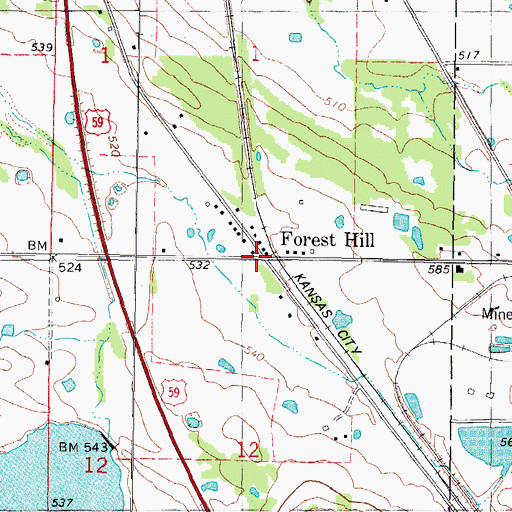 Topographic Map of Forest Hill, OK