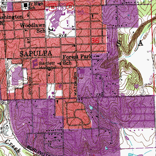 Topographic Map of Sapulpa Middle School, OK