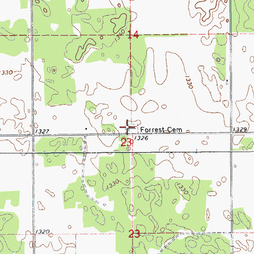 Topographic Map of Forrest Cemetery, OK