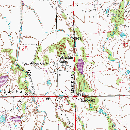 Topographic Map of Fort Arbuckle Ruins, OK