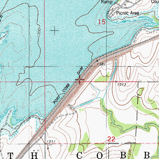 Topographic Map of Fort Cobb Dam, OK
