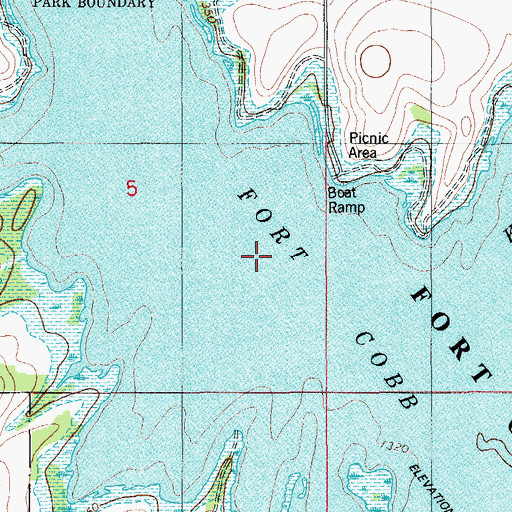 Topographic Map of Fort Cobb Reservoir, OK