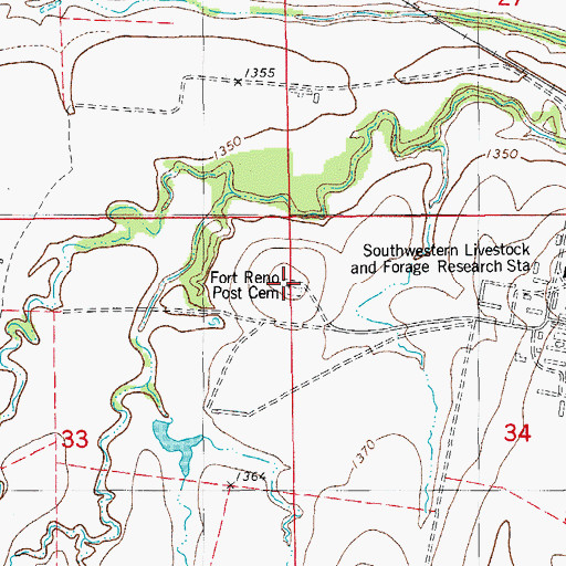 Topographic Map of Fort Reno Post Cemetery, OK