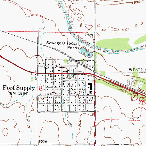 Topographic Map of Fort Supply, OK