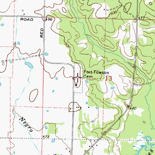 Topographic Map of Fort Towson Cemetery, OK