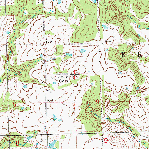 Topographic Map of Oak Hill Cemetery, OK