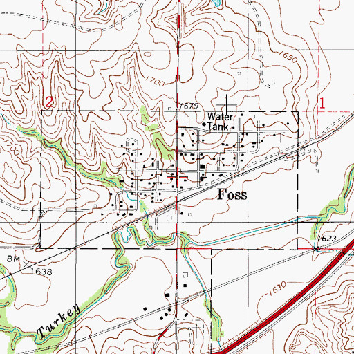 Topographic Map of Foss, OK