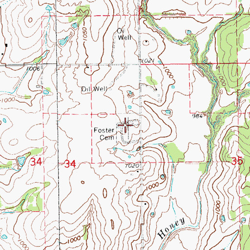 Topographic Map of Foster Cemetery, OK