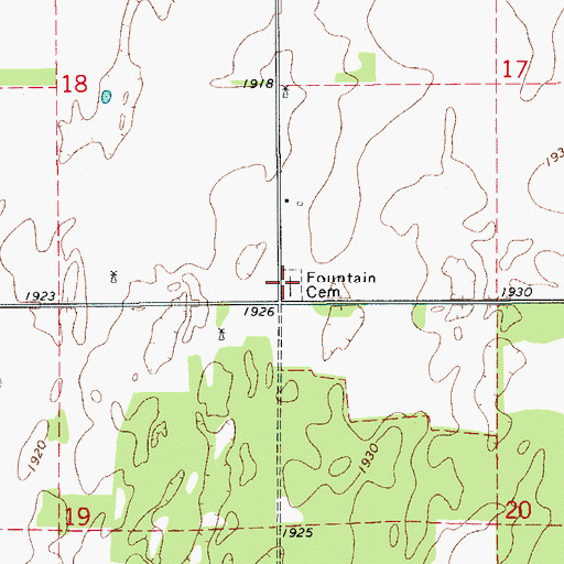 Topographic Map of Fountain Cemetery, OK