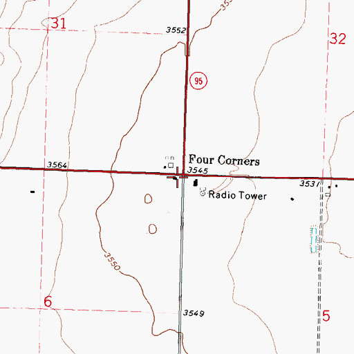 Topographic Map of Four Corners, OK