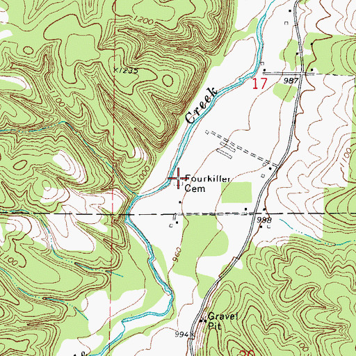 Topographic Map of Fourkiller Cemetery, OK