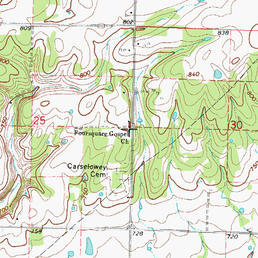 Topographic Map of Foursquare Gospel Church, OK