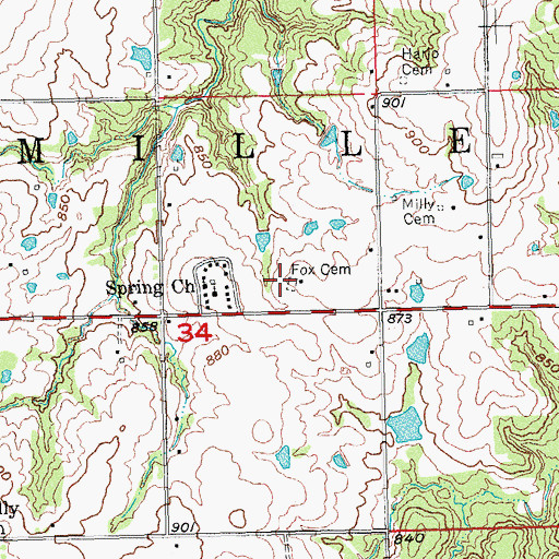 Topographic Map of Fox Cemetery, OK