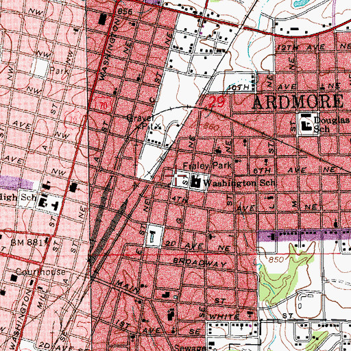 Topographic Map of Fraley Park, OK