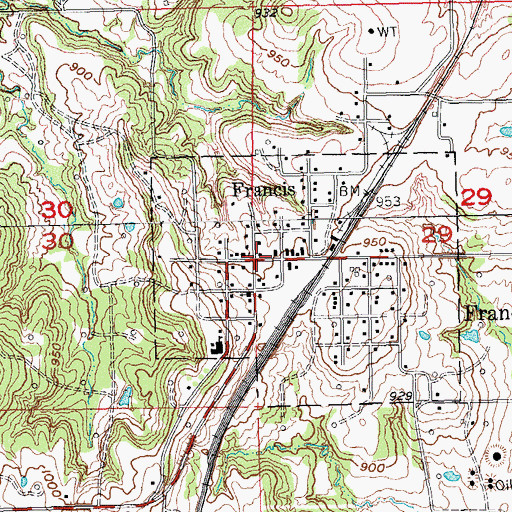 Topographic Map of Francis, OK