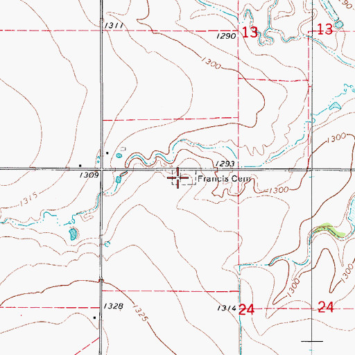 Topographic Map of Francis Cemetery, OK