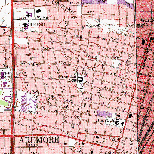 Topographic Map of Franklin Elementary School, OK
