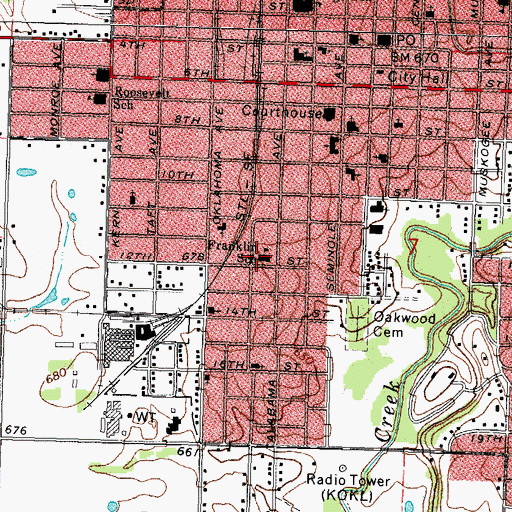 Topographic Map of Franklin School, OK