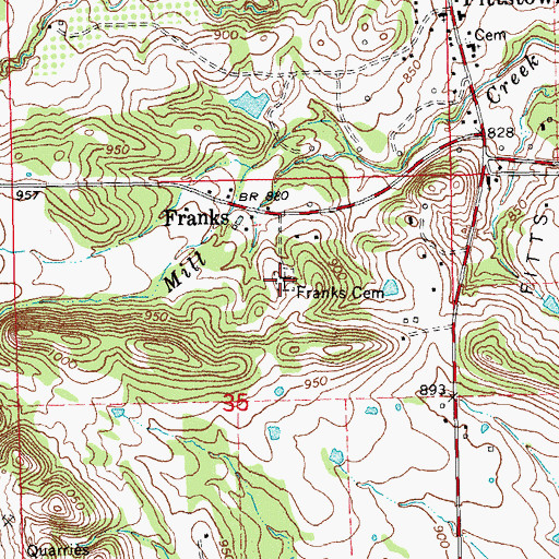Topographic Map of Franks Cemetery, OK