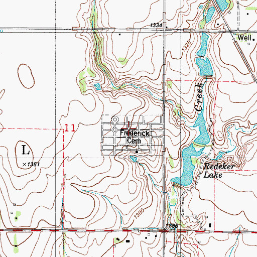 Topographic Map of Frederick Cemetery, OK