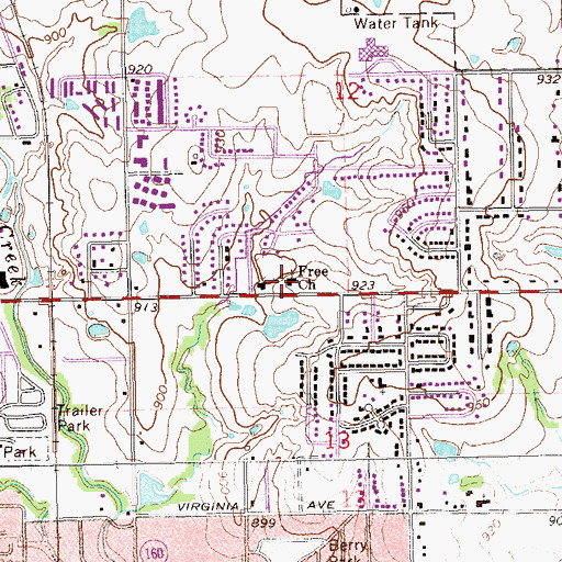 Topographic Map of Free Church, OK