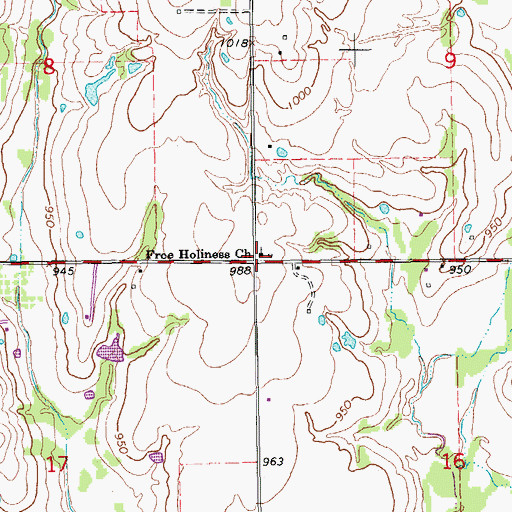 Topographic Map of Free Holiness Church, OK