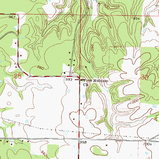 Topographic Map of Free Holiness Church, OK