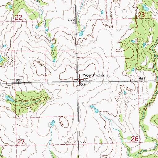 Topographic Map of Free Methodist Church, OK