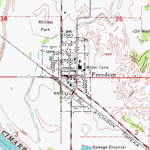 Topographic Map of Freedom, OK