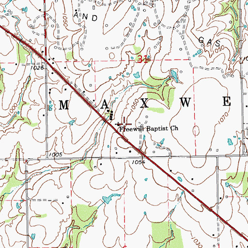 Topographic Map of Freewill Baptist Church, OK