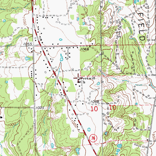 Topographic Map of Freewill Church, OK