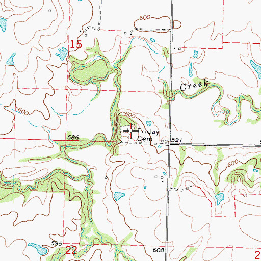 Topographic Map of Friday Cemetery, OK