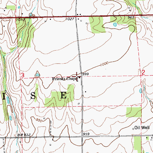 Topographic Map of Friends Chapel, OK