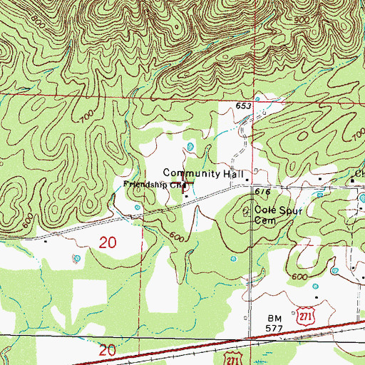 Topographic Map of Friendship Church, OK
