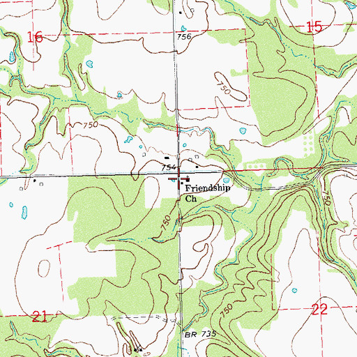Topographic Map of Friendship Church, OK