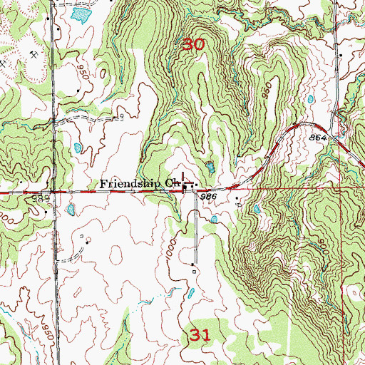 Topographic Map of Friendship Church, OK