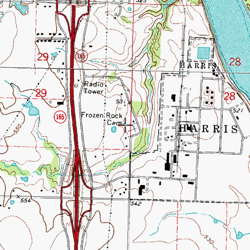 Topographic Map of Frozen Rock Cemetery, OK