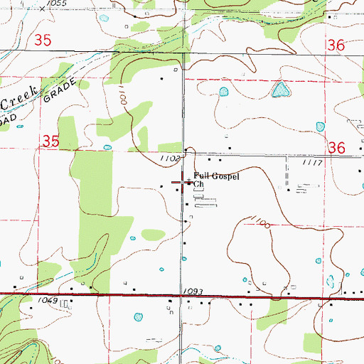 Topographic Map of Full Gospel Church, OK