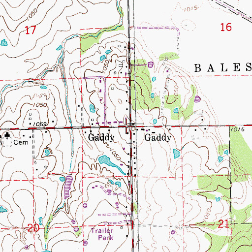 Topographic Map of Gaddy, OK