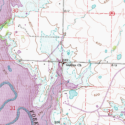 Topographic Map of Galilee Church, OK