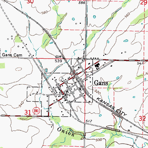 Topographic Map of Gans, OK