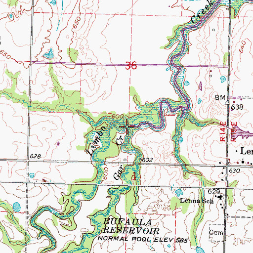Topographic Map of Gar Creek, OK