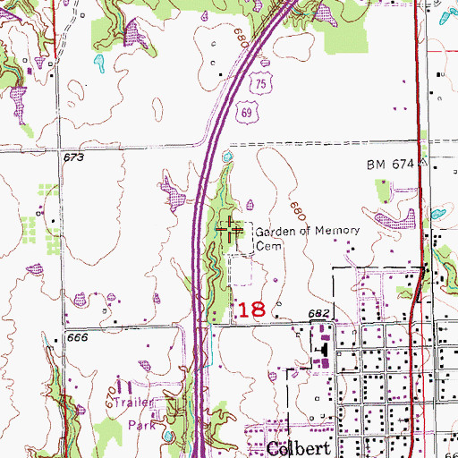 Topographic Map of Garden of Memory Cemetery, OK