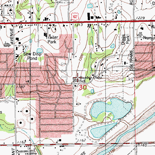 Topographic Map of Garden Oaks School, OK