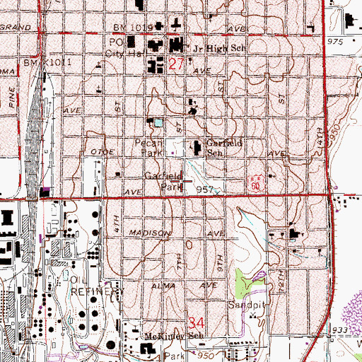 Topographic Map of Garfield Park, OK