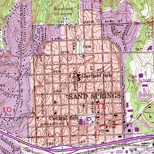 Topographic Map of Garfield Elementary School, OK