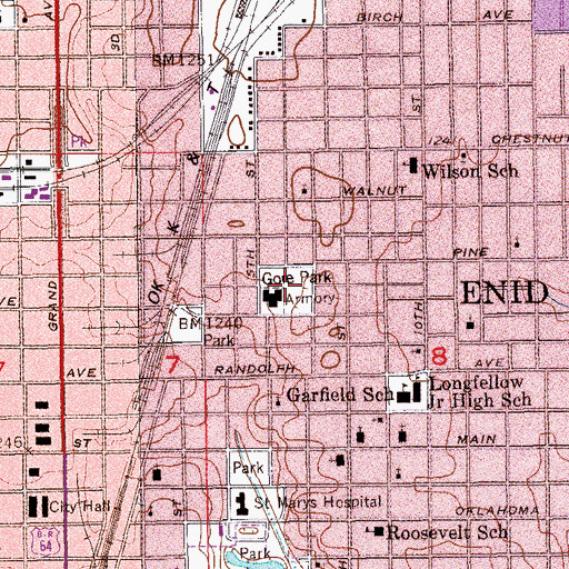 Topographic Map of Garfield Elementary School, OK