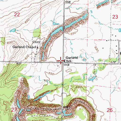 Topographic Map of Garland School, OK
