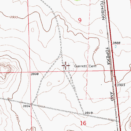 Topographic Map of Garrett Cemetery, OK