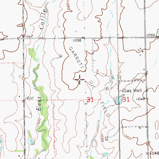 Topographic Map of Garrett Oil Field, OK